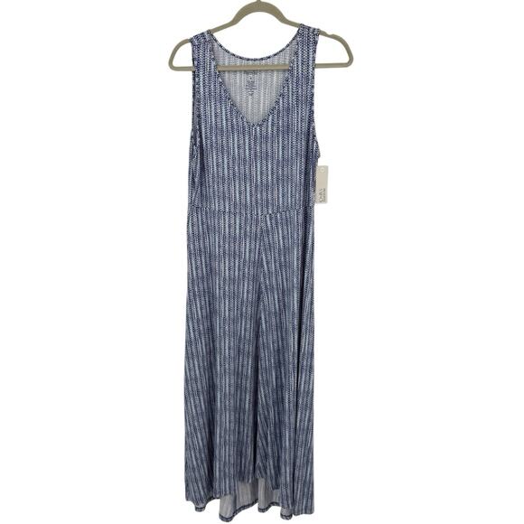 Croft & Barrow Medium Maxi Tank Dress Blue Dotted Stripe Knit Beach Resort NEW - Picture 8 of 8